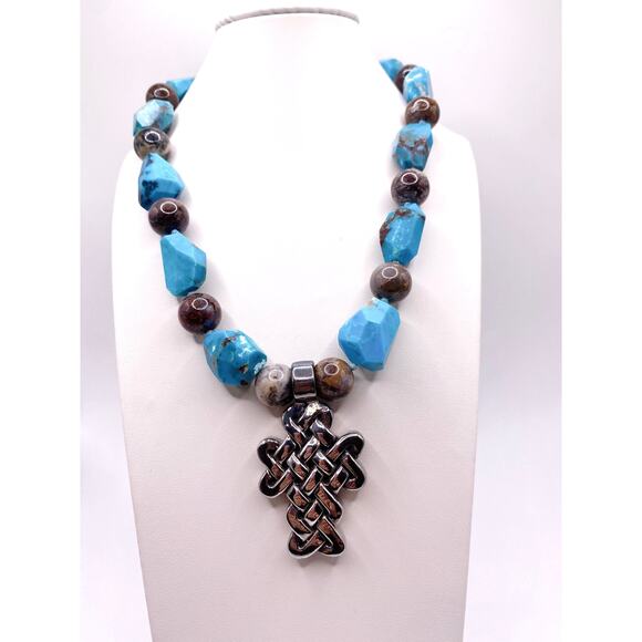 Simon Sebbag Designs Signed 925 Silver Celtic Cross With Turquoise and Agate - Picture 4 of 8